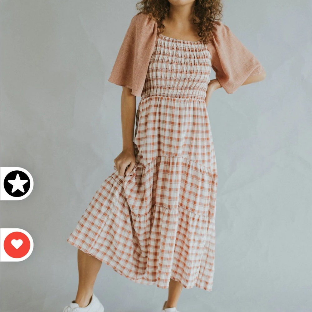 Shop Henley Plaid Smocked Midi Dress